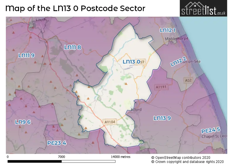 Map of the LN13 0 and surrounding postcode sector