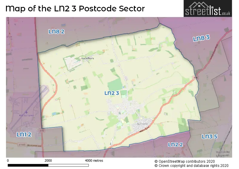 Map of the LN2 3 and surrounding postcode sector