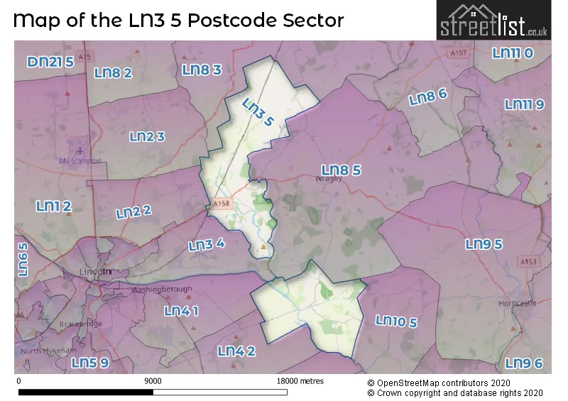 Map of the LN3 5 and surrounding postcode sector