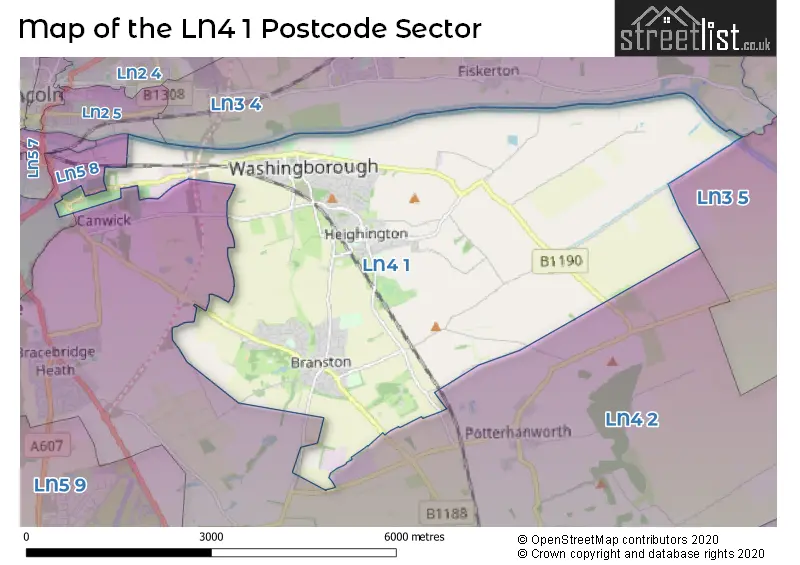 Map of the LN4 1 and surrounding postcode sector