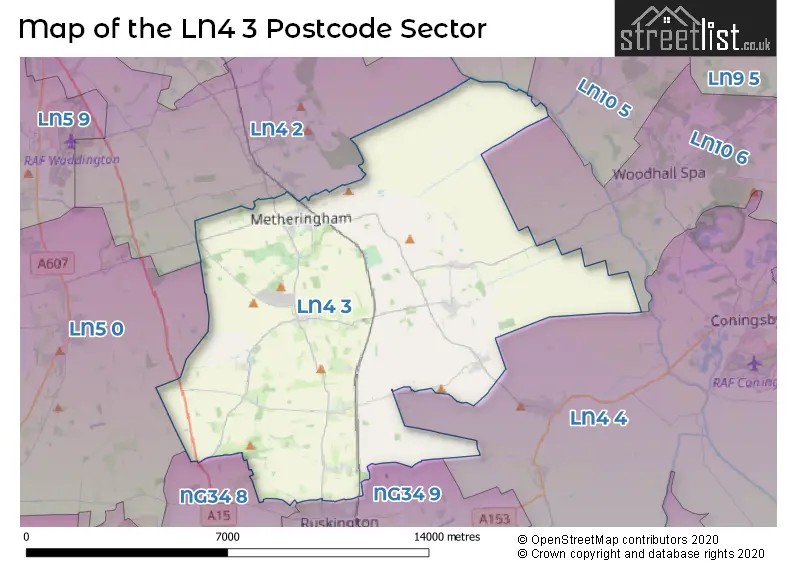 Map of the LN4 3 and surrounding postcode sector