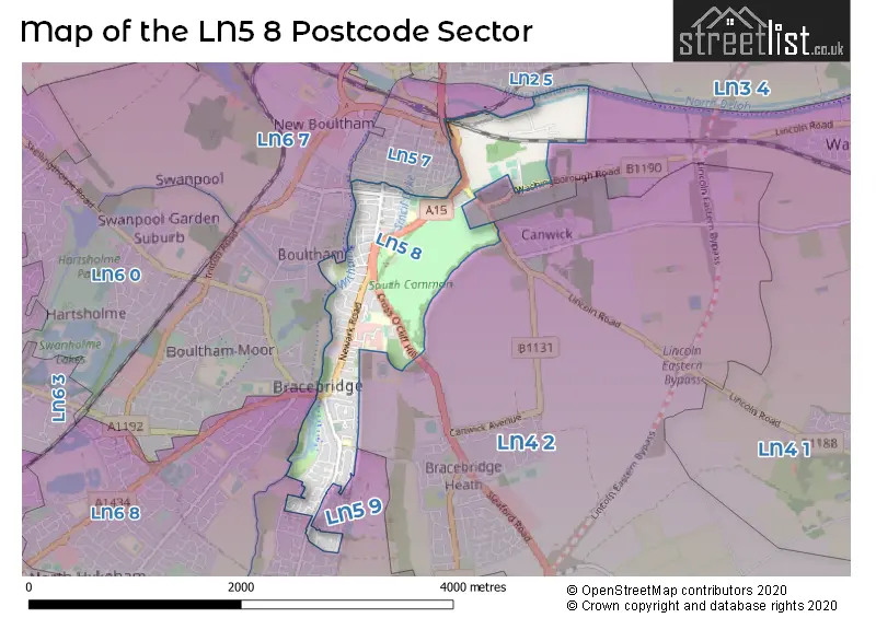 Map of the LN5 8 and surrounding postcode sector