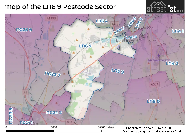 Map of the LN6 9 and surrounding postcode sector
