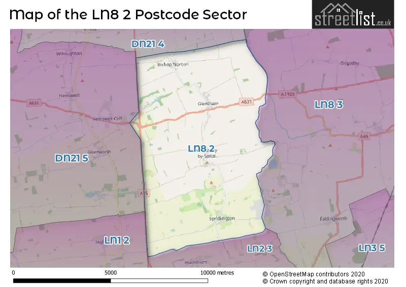 Map of the LN8 2 and surrounding postcode sector