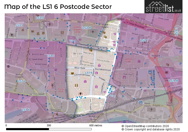 Map of the LS1 6 and surrounding postcode sector