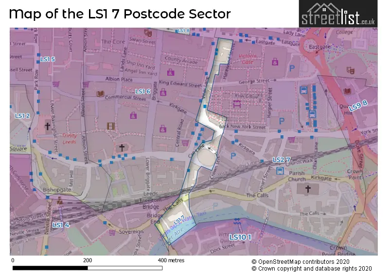 Map of the LS1 7 and surrounding postcode sector