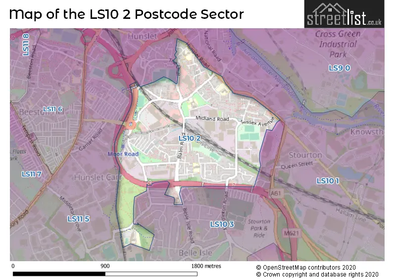 Map of the LS10 2 and surrounding postcode sector