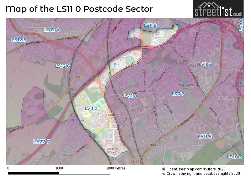 Map of the LS11 0 and surrounding postcode sector