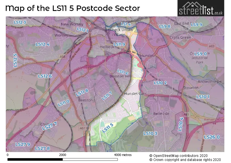 Map of the LS11 5 and surrounding postcode sector
