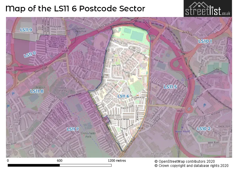 Map of the LS11 6 and surrounding postcode sector