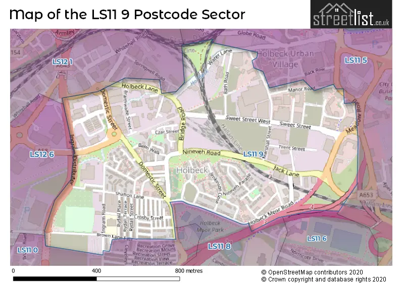 Map of the LS11 9 and surrounding postcode sector