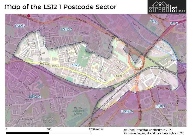 Map of the LS12 1 and surrounding postcode sector