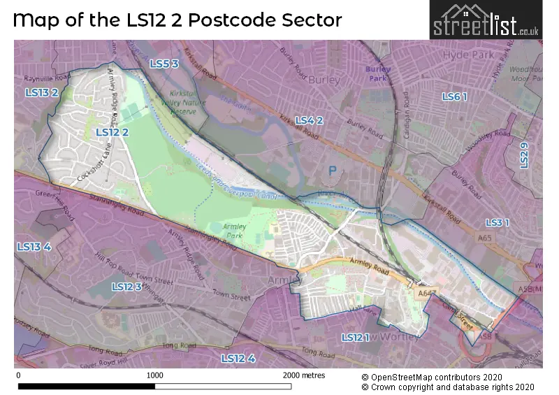 Map of the LS12 2 and surrounding postcode sector