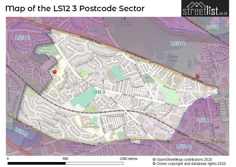Map of the LS12 3 and surrounding postcode sector