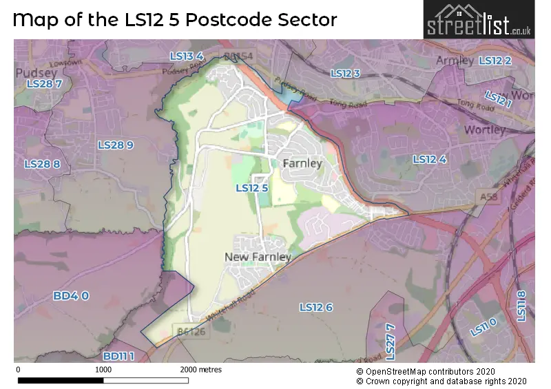 Map of the LS12 5 and surrounding postcode sector