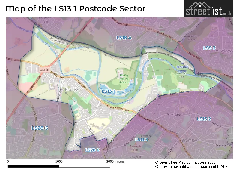 Map of the LS13 1 and surrounding postcode sector
