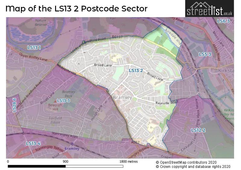 Map of the LS13 2 and surrounding postcode sector