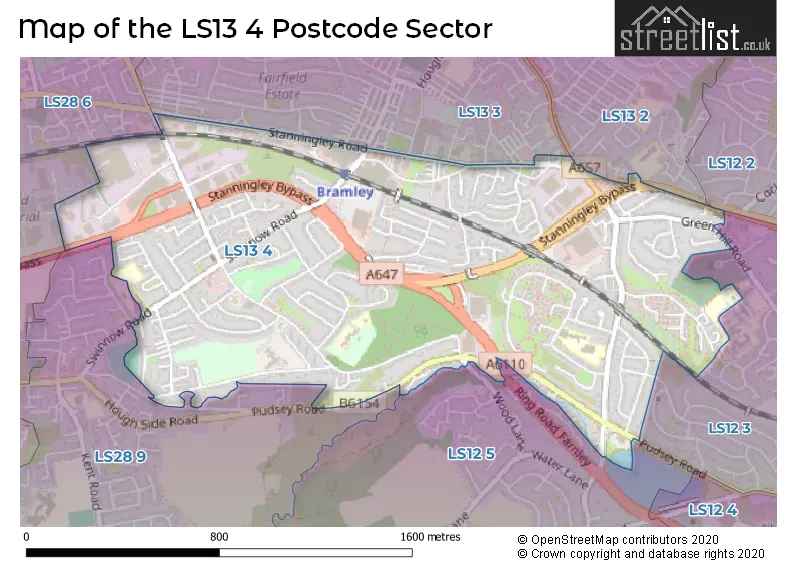 Map of the LS13 4 and surrounding postcode sector