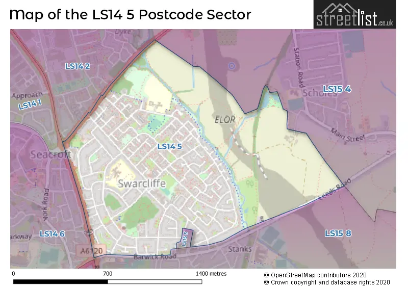Map of the LS14 5 and surrounding postcode sector