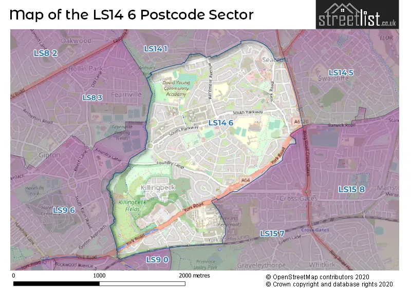 Map of the LS14 6 and surrounding postcode sector