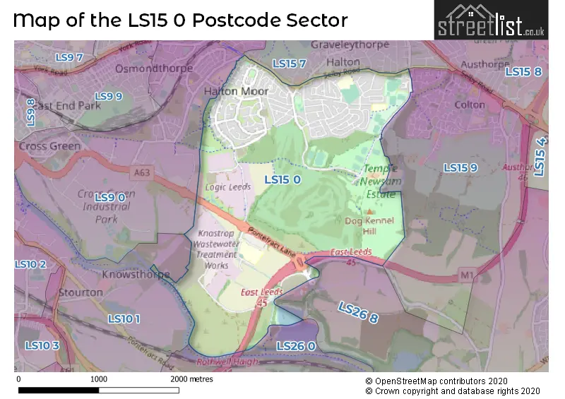 Map of the LS15 0 and surrounding postcode sector