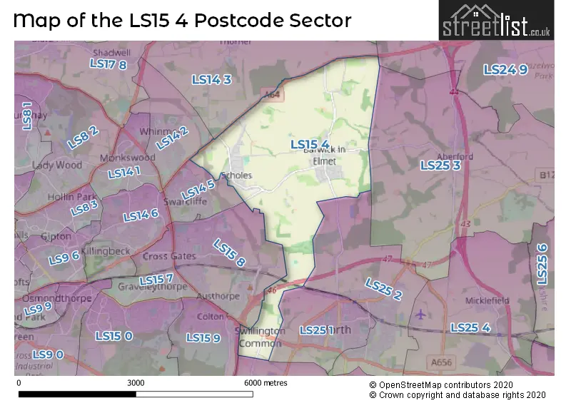Map of the LS15 4 and surrounding postcode sector