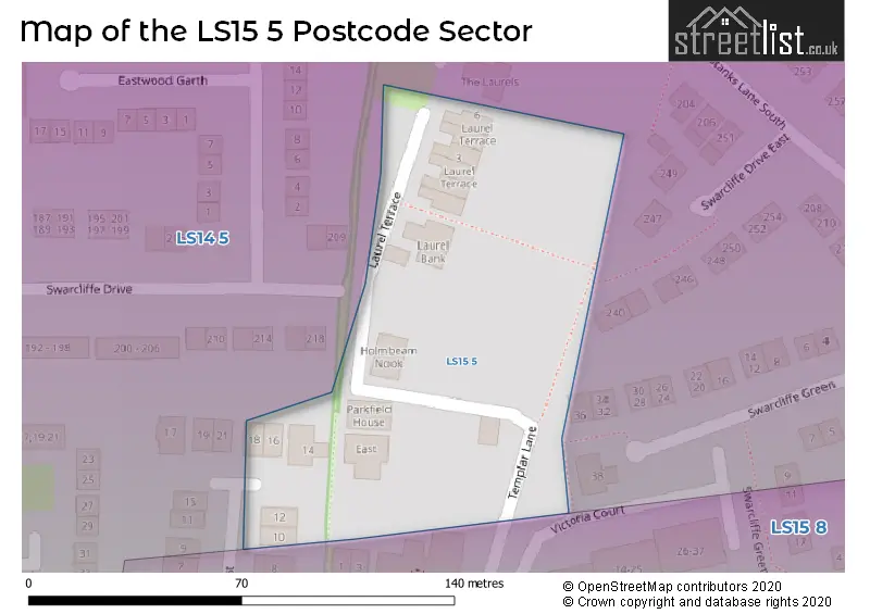 Map of the LS15 5 and surrounding postcode sector