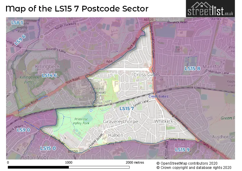 Map of the LS15 7 and surrounding postcode sector
