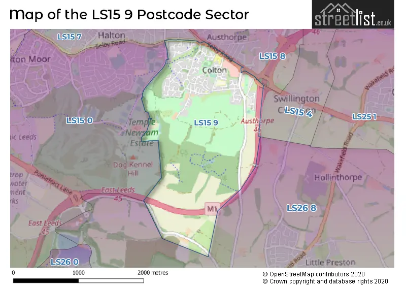 Map of the LS15 9 and surrounding postcode sector