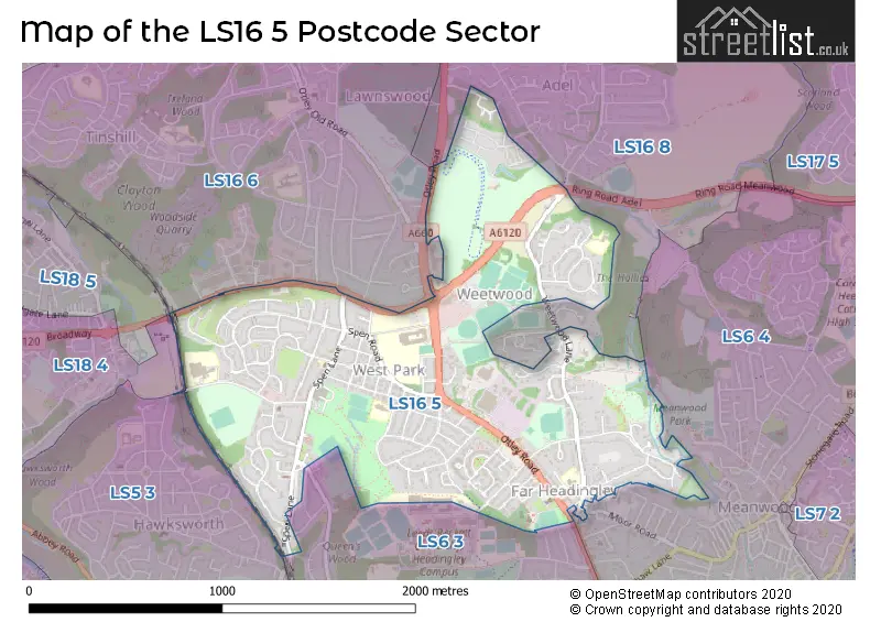 Map of the LS16 5 and surrounding postcode sector