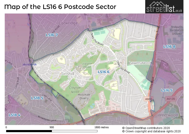 Map of the LS16 6 and surrounding postcode sector