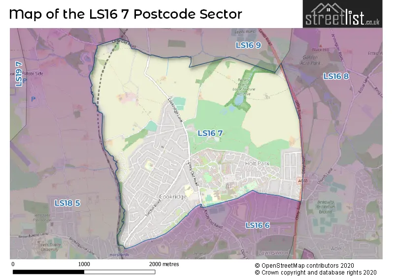 Map of the LS16 7 and surrounding postcode sector