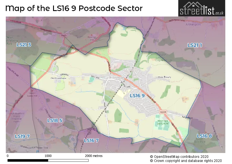Map of the LS16 9 and surrounding postcode sector