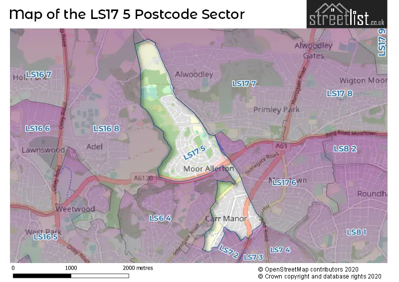 Map of the LS17 5 and surrounding postcode sector