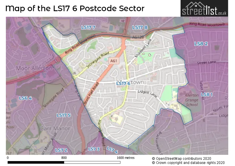Map of the LS17 6 and surrounding postcode sector