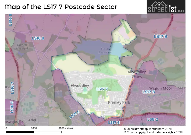 Map of the LS17 7 and surrounding postcode sector