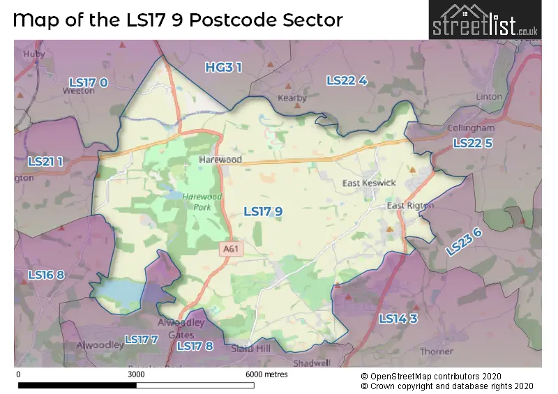 Map of the LS17 9 and surrounding postcode sector
