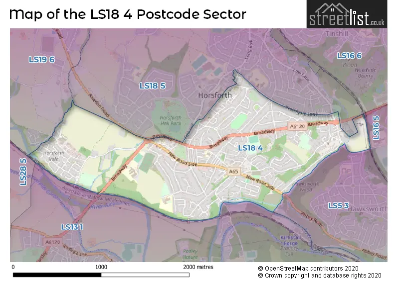 Map of the LS18 4 and surrounding postcode sector