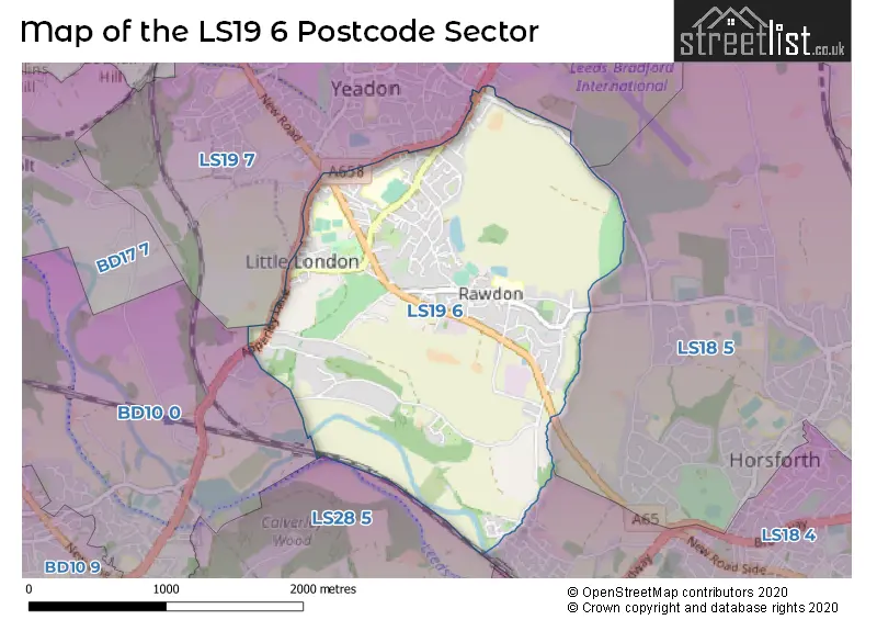 Map of the LS19 6 and surrounding postcode sector