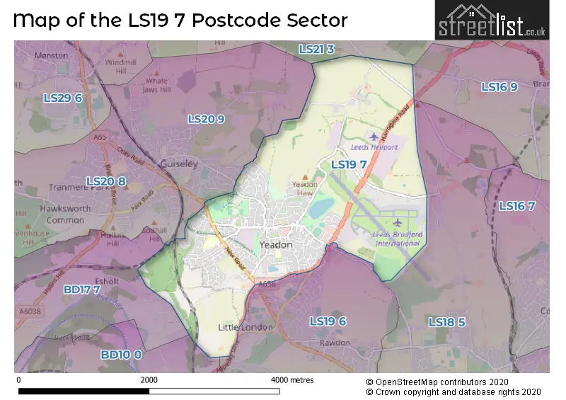 Map of the LS19 7 and surrounding postcode sector