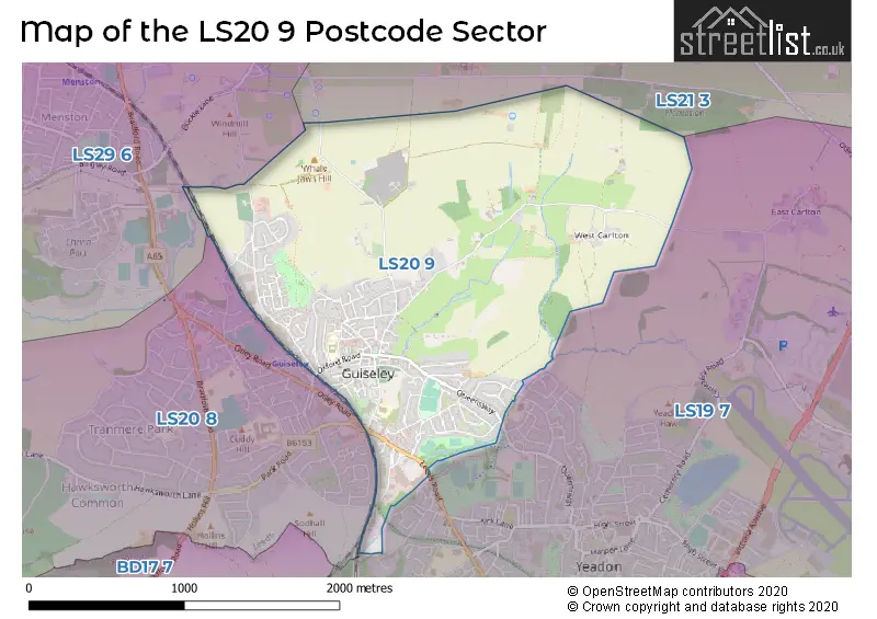 Map of the LS20 9 and surrounding postcode sector