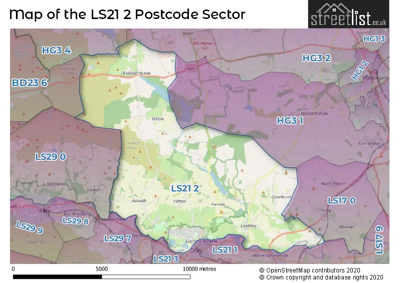 Map of the LS21 2 and surrounding postcode sector