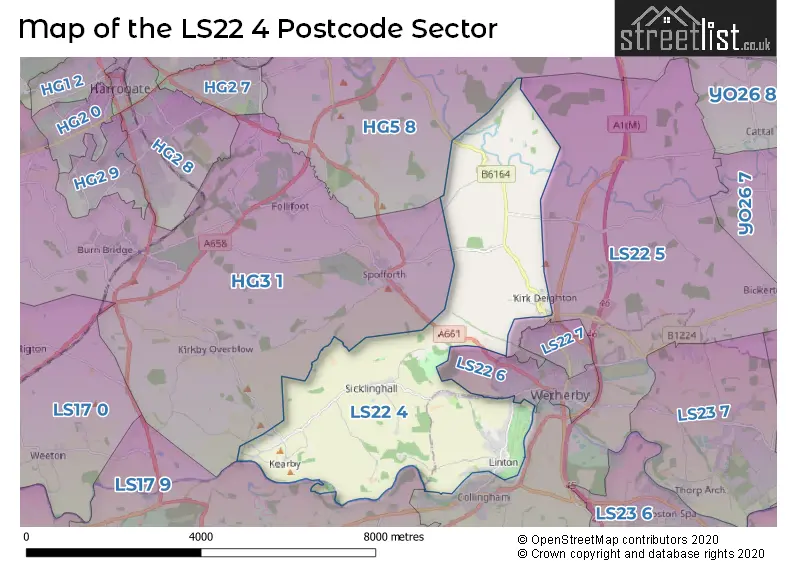 Map of the LS22 4 and surrounding postcode sector