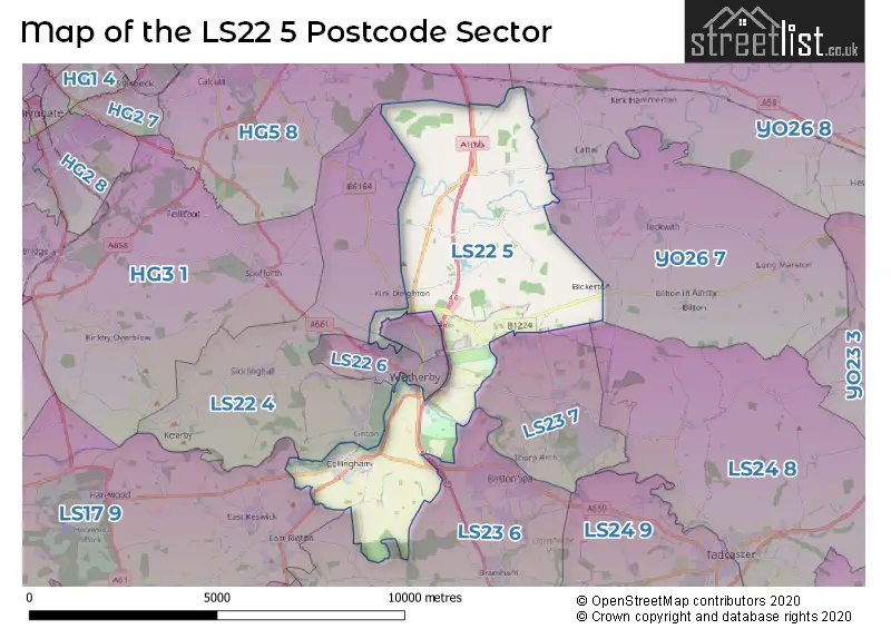 Map of the LS22 5 and surrounding postcode sector