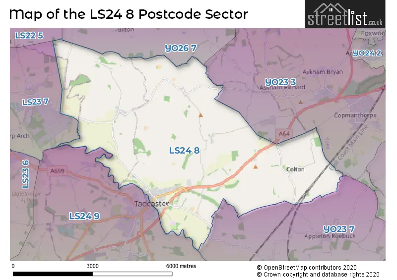 Map of the LS24 8 and surrounding postcode sector