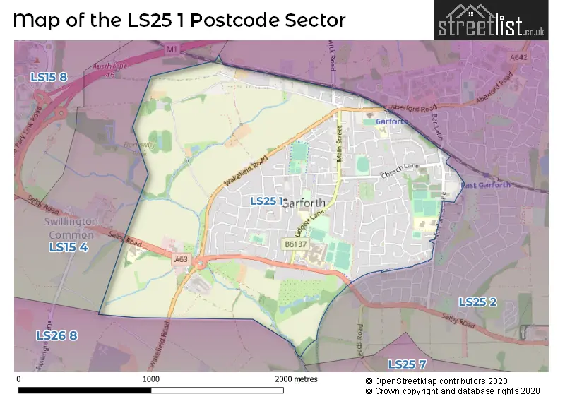 Map of the LS25 1 and surrounding postcode sector