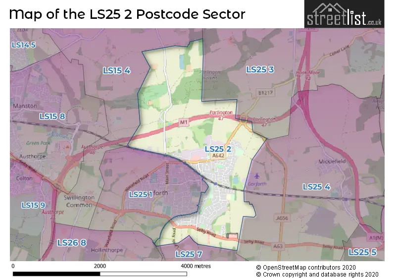 Map of the LS25 2 and surrounding postcode sector