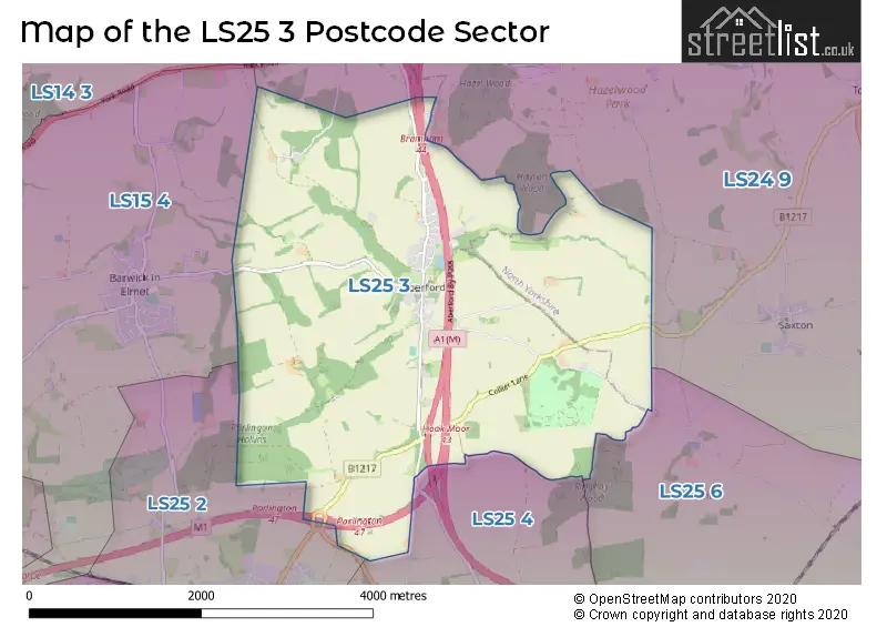 Map of the LS25 3 and surrounding postcode sector
