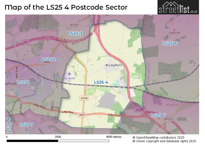 Map of the LS25 4 and surrounding postcode sector