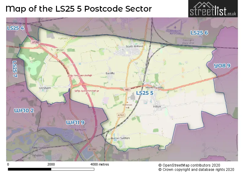 Map of the LS25 5 and surrounding postcode sector